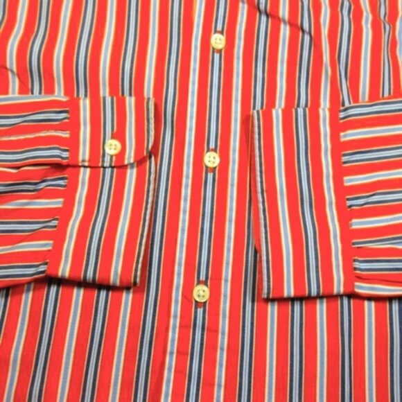 Ralph Lauren mens orange white navy Westerton striped button front shirt XXL EUC - Picture 4 of 4